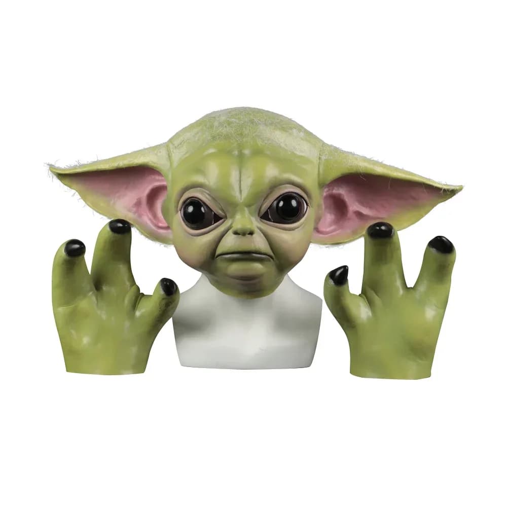 Cosplay Baby Yoda Maschera Guanti Maschere in lattice di Halloween Fancy Dress Yoda Casco Copricapo Testa completa per adulti