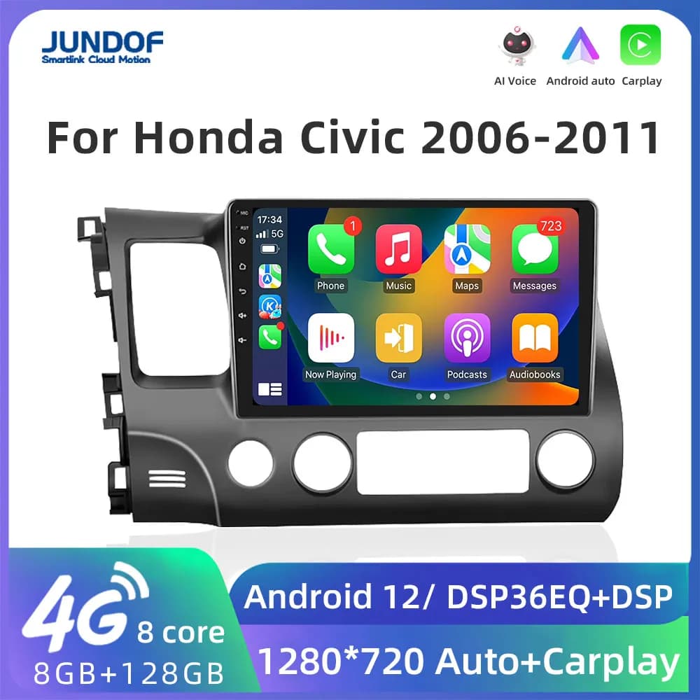 Jundof Android 11 autoradio per Honda Civic 8 2006 - 2011 lettore Video multimediale navigazione GPS 2 Din 4G WiFi Audio DVD