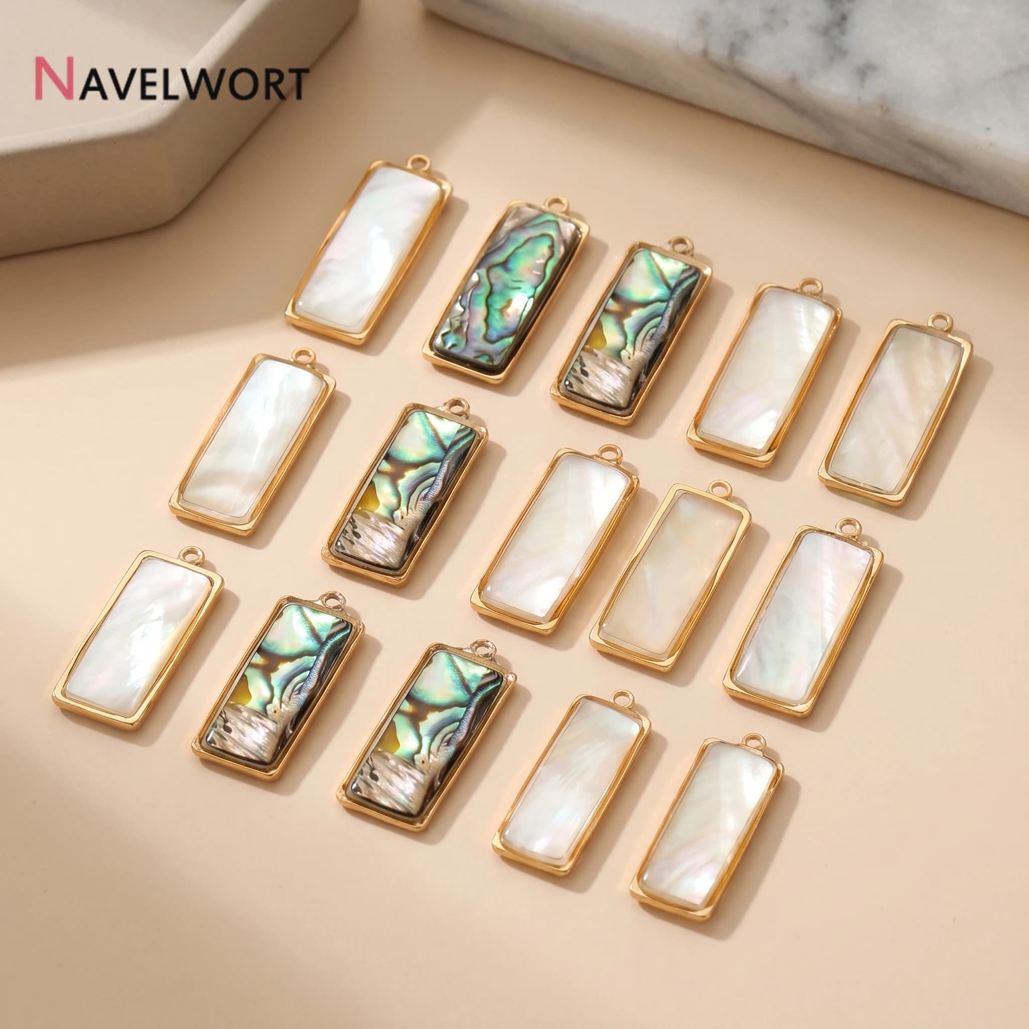 18K Gold Plated Abalone shell Rectangle Pendant For Making Jewelry, For DIY Bracelet Necklace Making Accessories