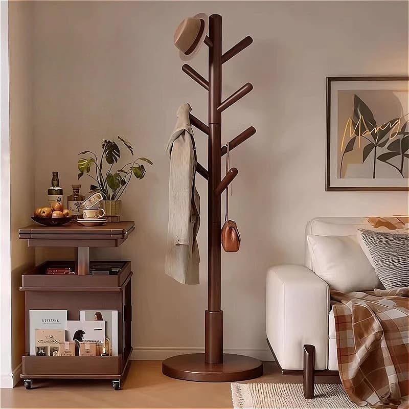 Solid Wood Coat Rack Bedroom Freestanding Clothes Storage Racks Portable Hanger for Clothes Floor Standing Living Room Furniture