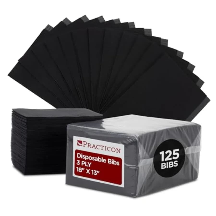 Practicon 125 Pack Disposable Patient Bibs, 18" x 13", 3 Ply Waterproof Paper Bib Sheet with Poly Back, Dental, Medical, Tattoo