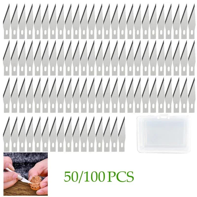 Scultura artigianale Intaglio Frutta Cibo Bisturi 100/50pcs Coltello Utensile da taglio per legno fai da te Lame per incisione su metallo Coltelli Disco per intaglio del legno