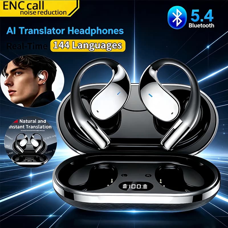 Nuovi Auricolari Traduttori AI 2026 Bluetooth 5.4 con Cancellazione del Rumore, Traduzione Istantanea in 144 Lingue, Cuffie Intelligenti 3-in-1