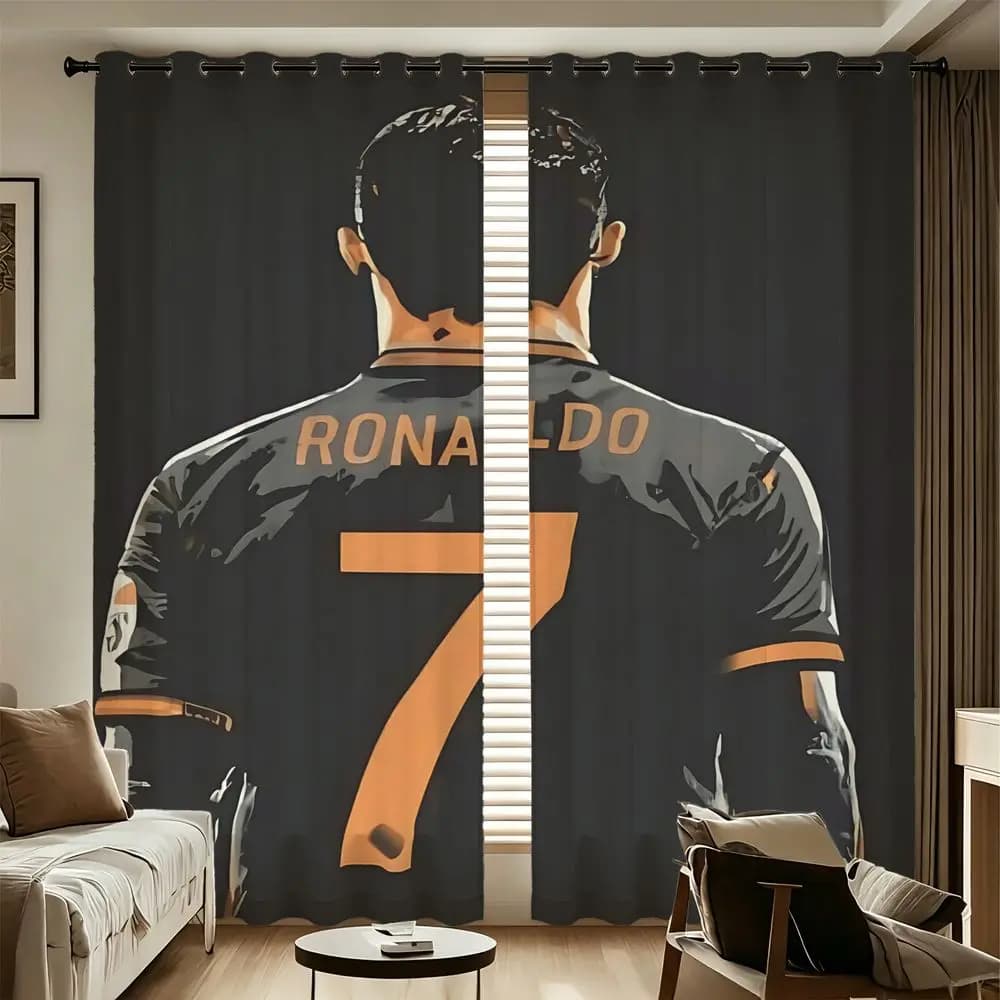 2 Panels Soccer Star No.7 Printed Curtains Blackout Window Drapes 85% for Bedroom Living Room Sports Decor Gift