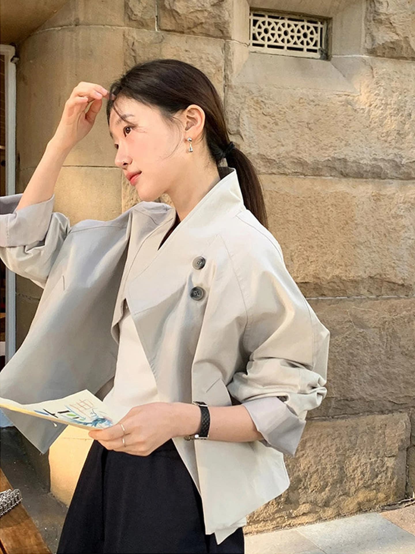 Korean Style Short Loose Women's Windbreaker Jacket Stand Collar Autumn Fashion Sensation Casual Cotton Long Sleeve Coat