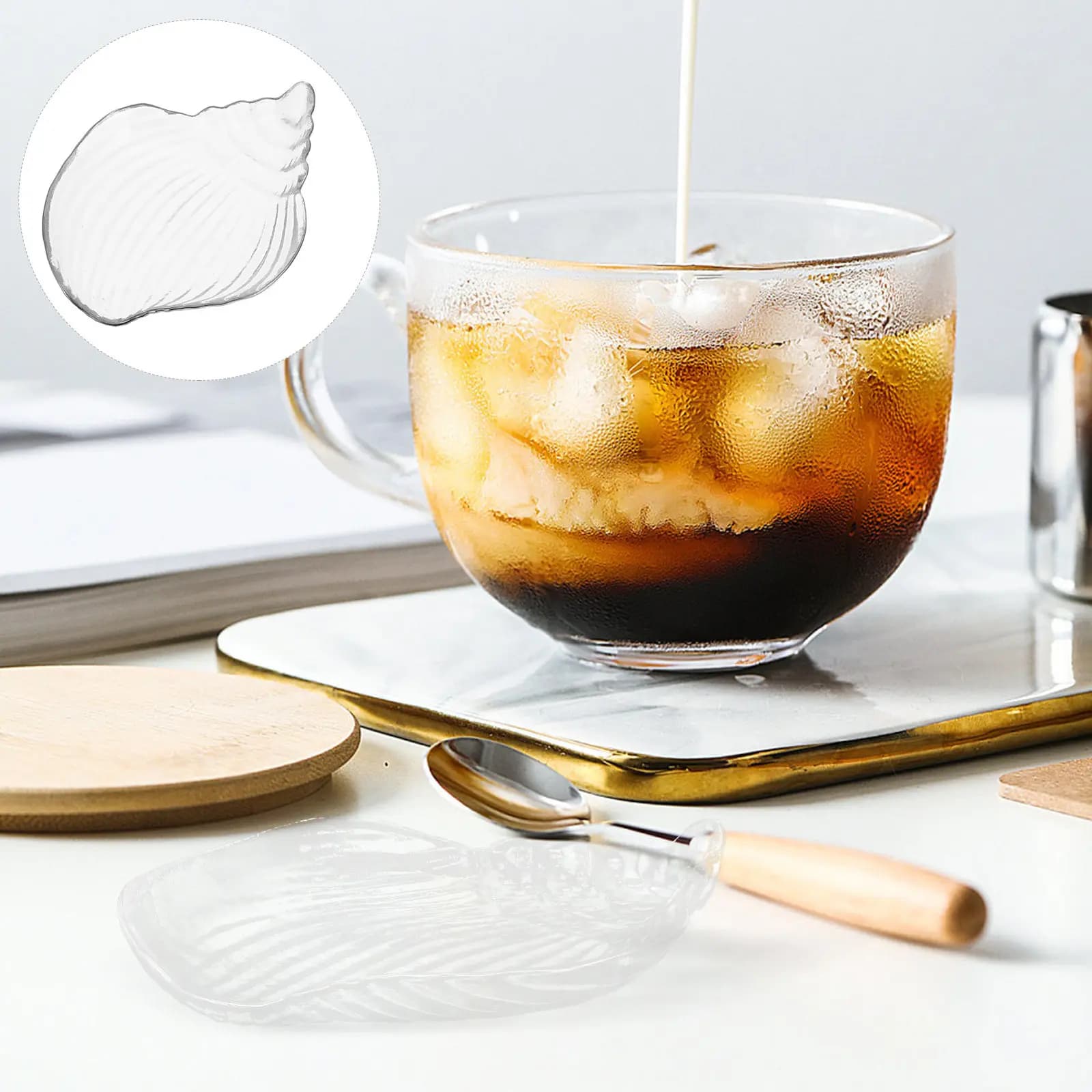 2Pcs Sea Shell Glass Snack Dish Durable Clear Tray Microwave Oven Safe Food Serving Tray Fruit Display Candy Nut Container