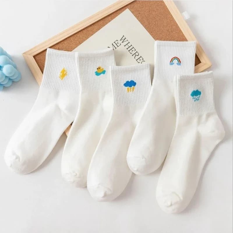 women's Socks Funny Socks White Socks Women's Socks Cotton 5 pairs Women's Socks Set Spring and Autumn White Socks Carton Animated Socks Women's Funny Cotton Socks