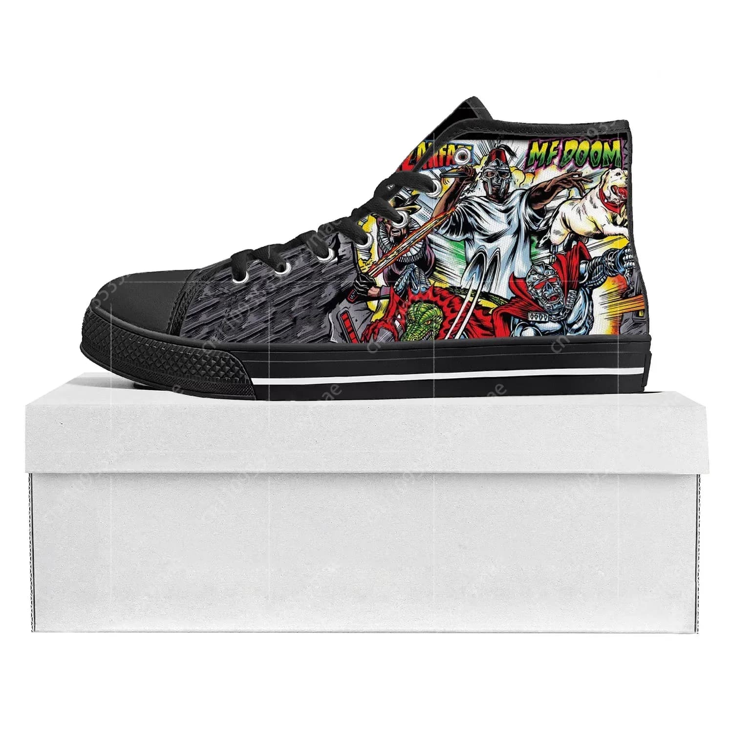 MF Doom Hip Hop Rapper High Top High Quality Sneakers Mens Womens Teenager Canvas Sneaker Casual Couple Shoes Custom Shoe Black
