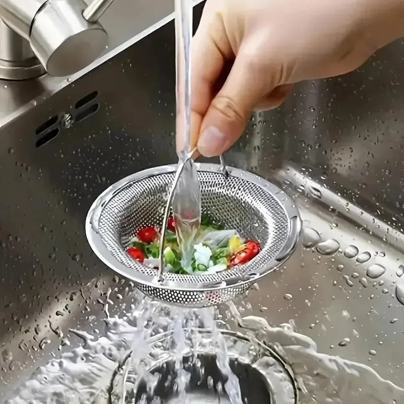 Filtro per Lavello da Cucina in Acciaio Inox con Manico, Cestello per Lavastoviglie RV, Filtro per Scarico di Ristoranti, Bagni o Casa
