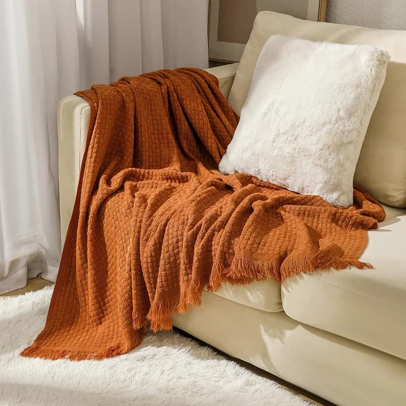 Coperta in Maglia Nordica Tinta Unita, Leggera e Morbida, per Divano, Ufficio, Riposo, Calda e Confortevole