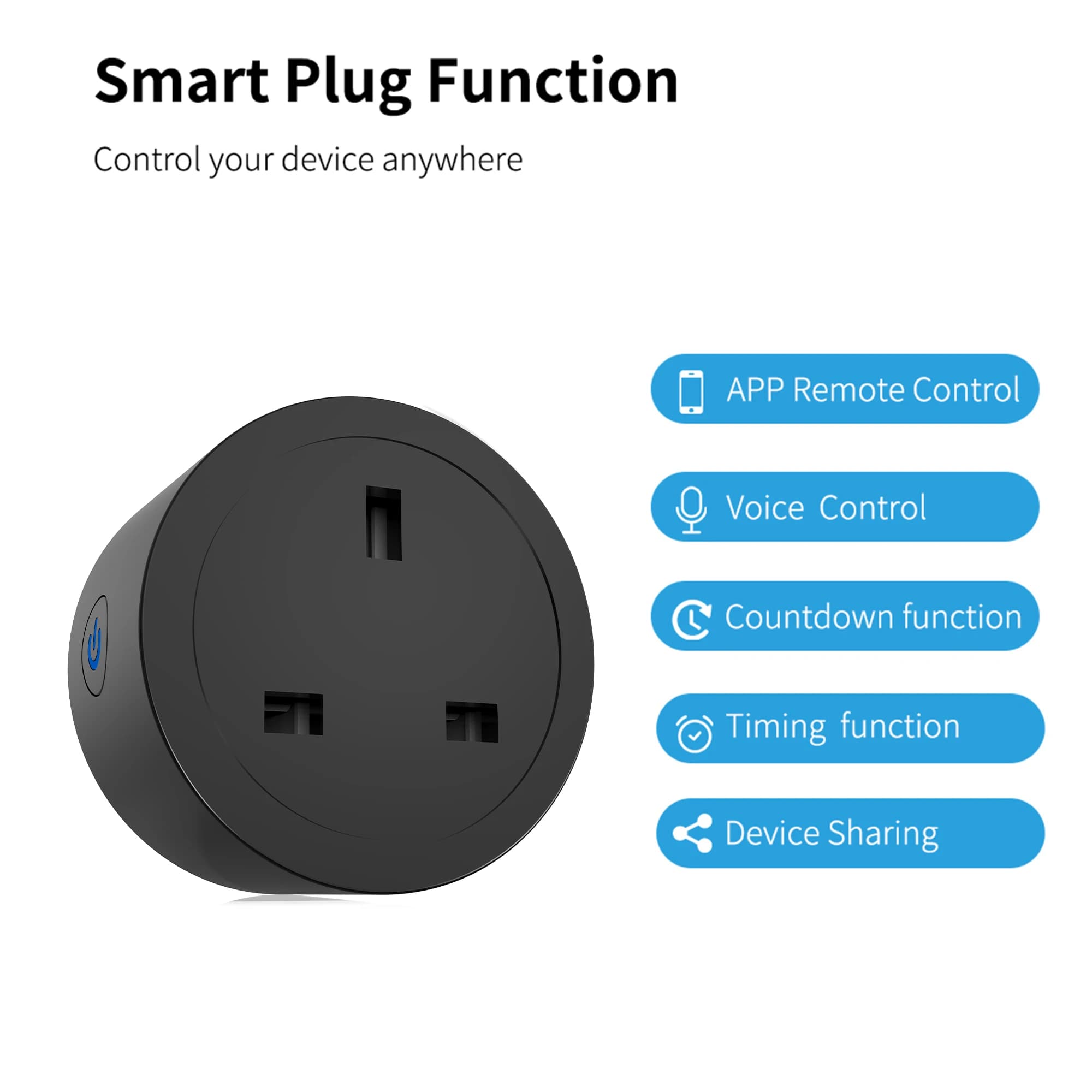 Presa Intelligente WiFi Tuya UK con Monitoraggio Energetico, Controllo App e Vocale, Timer, Memoria di Spegnimento, Smart Life