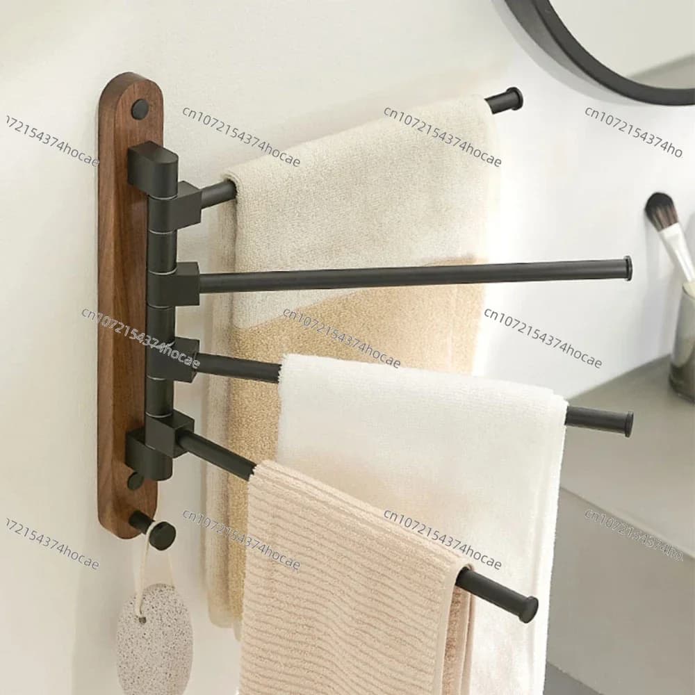 Walnut Swivel Towel Bars Hanger, Bathrobe Towel Rack Holder, Wall Mounted, Rotatable Bathroom Accessories