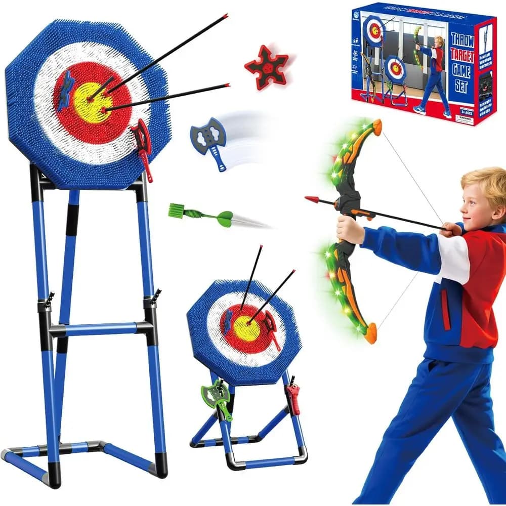 Set da gioco per il lancio dell'ascia e il tiro con l'arco all'aperto per tutta la famiglia, con bersaglio in setole e frecce