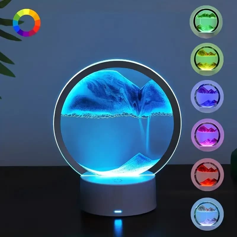 Luce notturna a clessidra dinamica 3D - Lampada da tavolo alimentata tramite USB Illuminazione da scrivania romanzo blu/vetro per soggiorno, ufficio, camera da letto