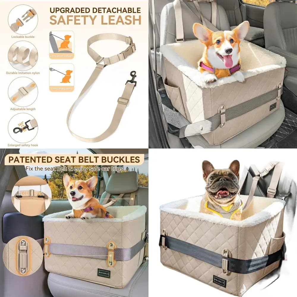 Seggiolino auto per animali domestici con fibbie di sicurezza, tasche portaoggetti e guinzaglio rimovibile per cani sotto i 13,6 kg (Kaki)