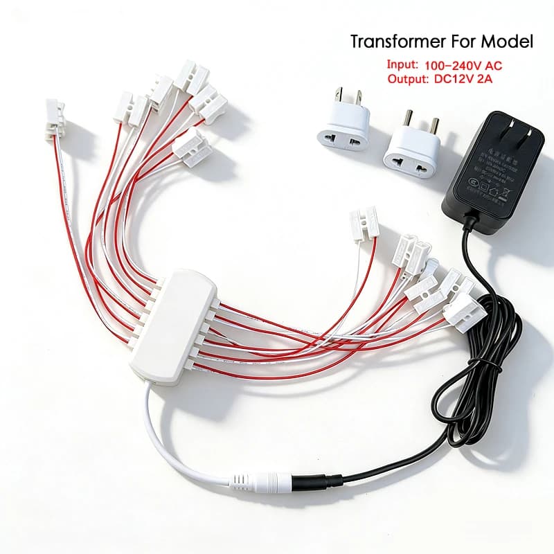 Alimentatore AC/DC 12V con 6/12 porte, spina AU/EU/US, uscita di alimentazione portatile per modellini di tavoli di sabbia, lampade, binari/treni.