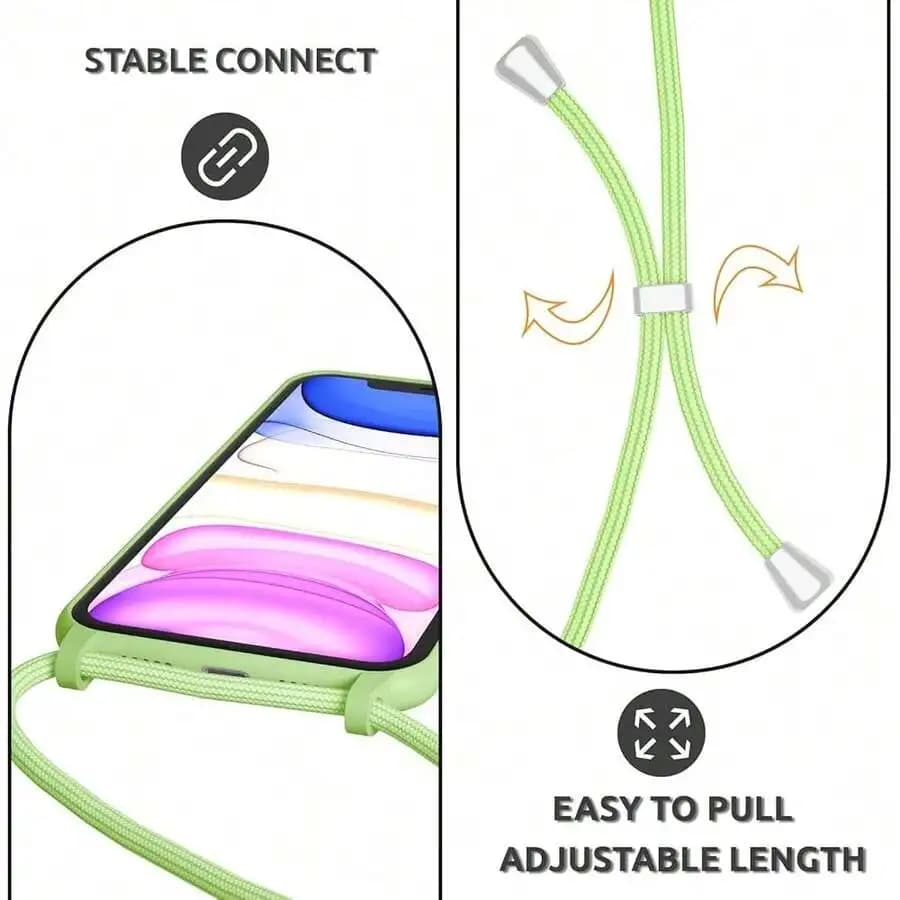 Silicone Phone Case With Adjustable Crossbody Lanyard For iPhone 13 6.1 Inch Matcha Green