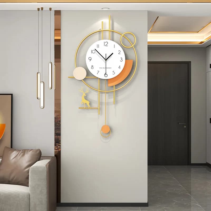Orologio da Parete a Pendolo Moderno Silenzioso con Cervo, Elegante Decorazione per Casa, Soggiorno e Sala da Pranzo, Design di Lusso da Parete