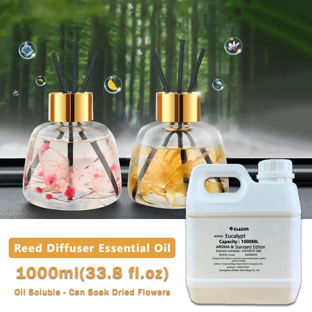 ESAEON 1000ml (33.8 fl.oz) Oli Essenziali di Eucalipto/Cedro - Per Diffusori a Bastoncino e Aromaterapia Senza Fiamma per Hotel/Bar/Club/Bagni/Uffici