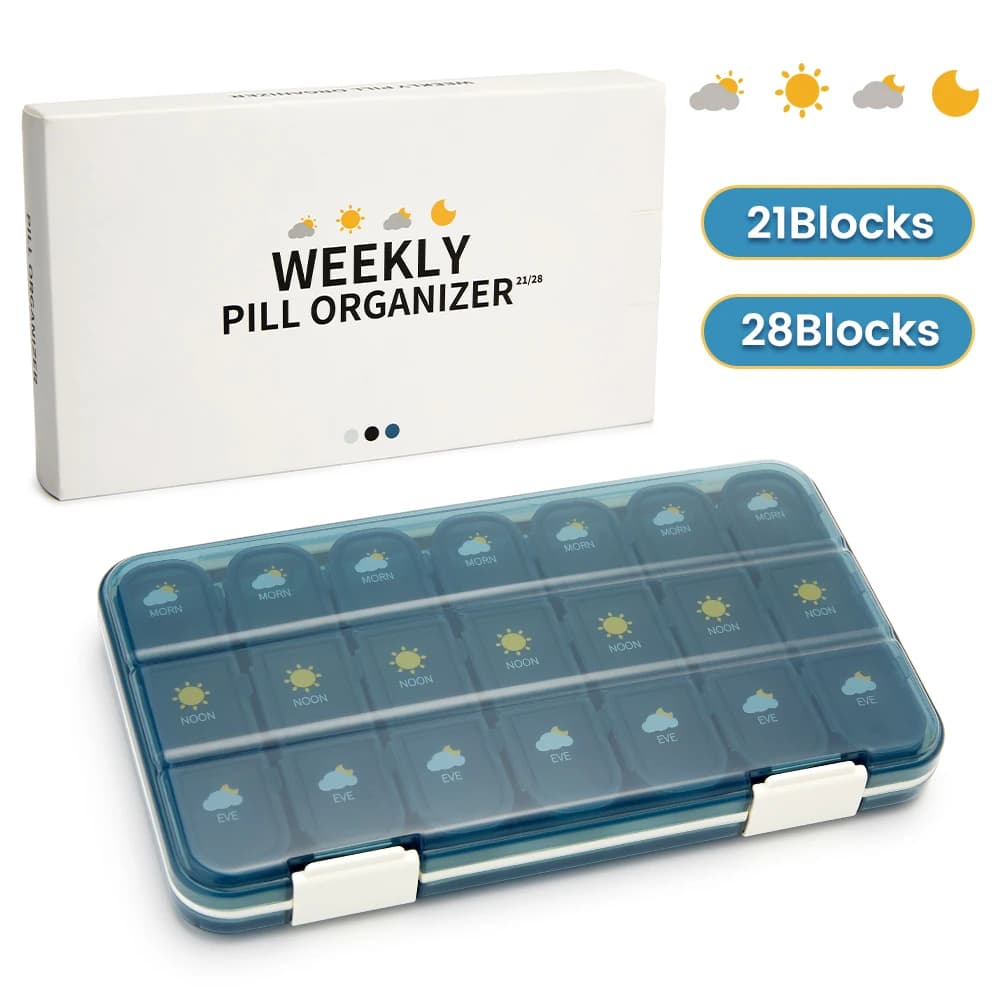 21/28 Grid Large Capacity Pill Box Storage Medicine Pill Box Weekly Pill Box of Vitamins Organizer Moisture Resistant