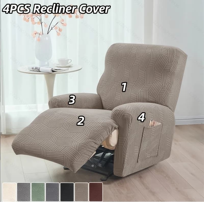4 pcs/set Nordic Reclining Sofa Elastic Cover 1 Seats Relaxing Armchair Non-slip Cover Single Sofa Sheet for Office Equipment Furniture Home