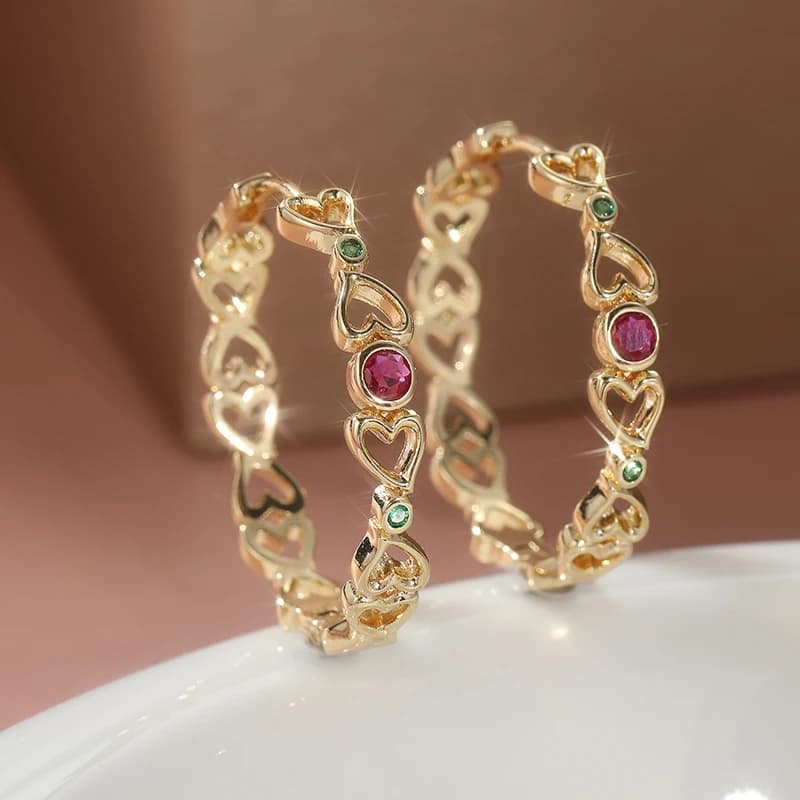 Orecchini a Cerchio di Lusso a Forma di Cuore Traforato per Donna, Orecchini Trendy Color Oro con Zirconi, Gioielli da Matrimonio, Regalo di San Valentino