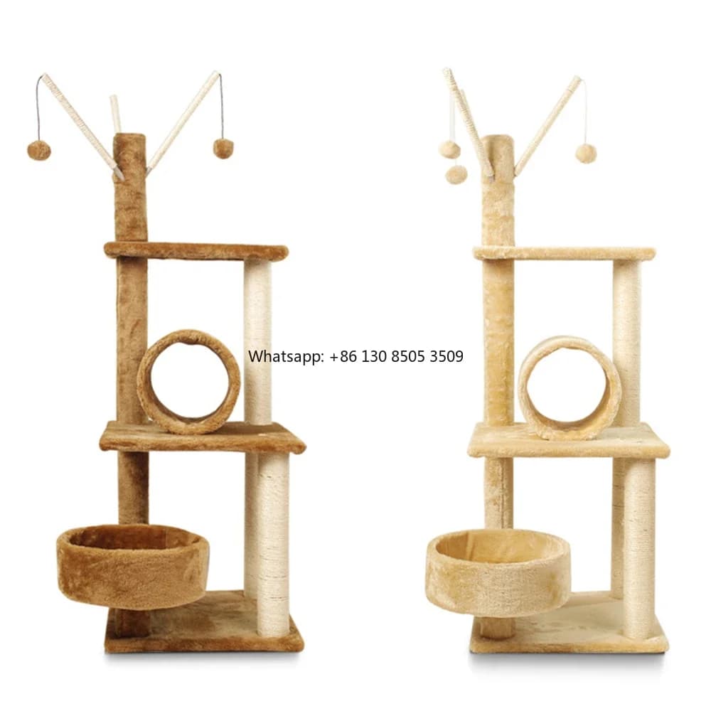 Wholesale Beige Brown Sisal Short Plush Cat Tree Condo