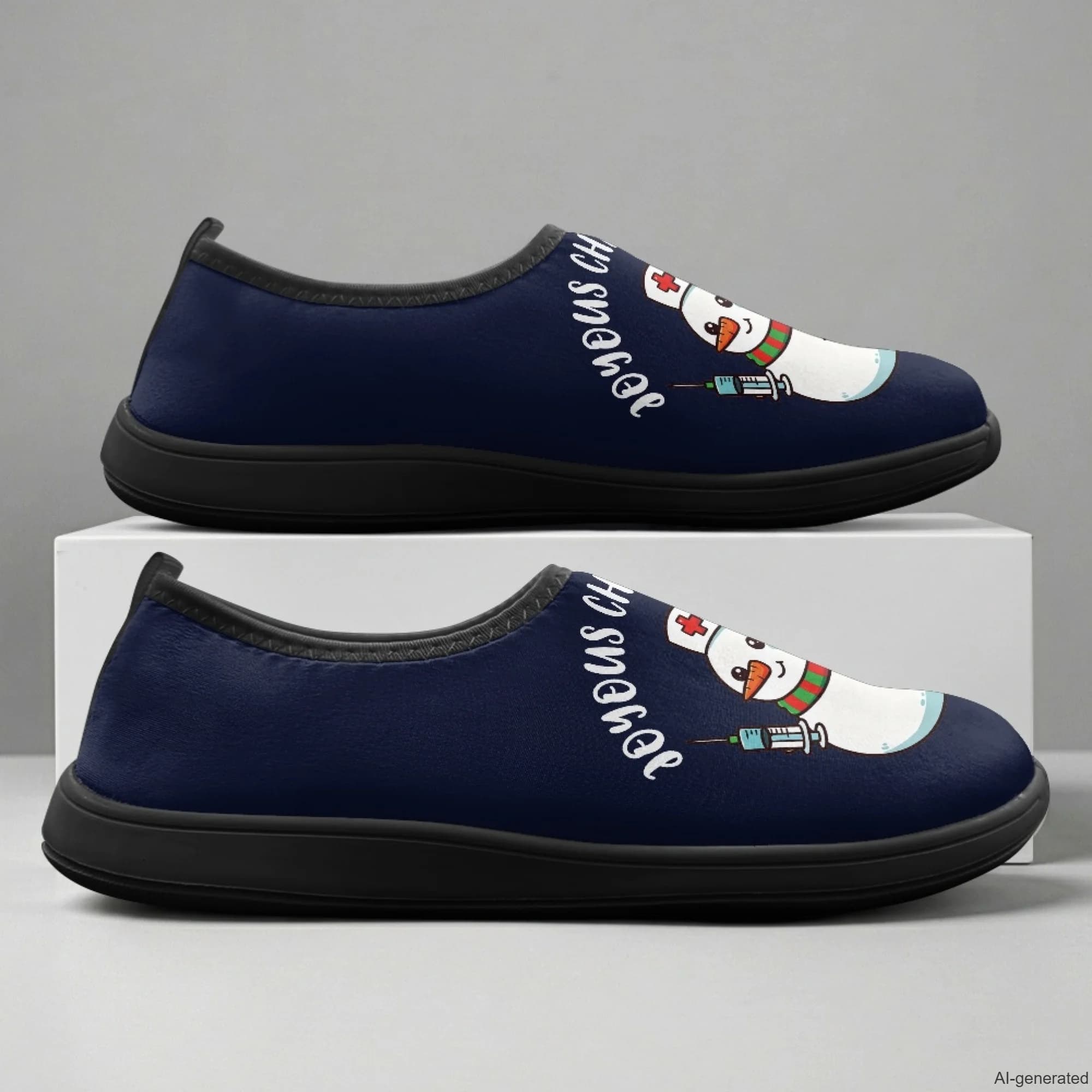 XIXIRIMIDO Slip-on Wide-toed Shoes Xmas Snowman Print Zapatos De Mujer Men's Sneakers and Casual Shoes Slippers Nurse Shoes