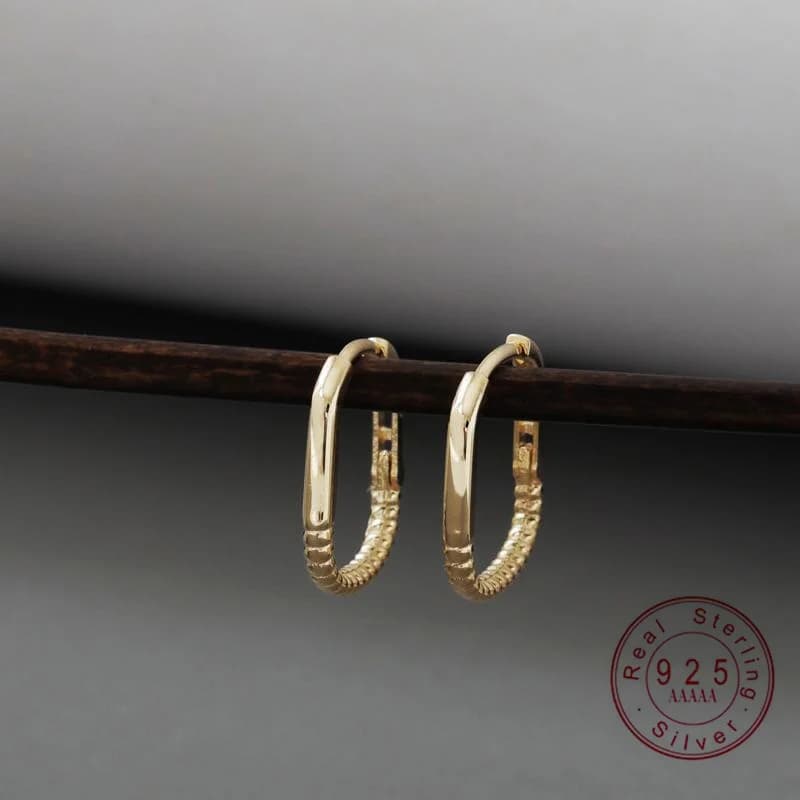 Orecchino in oro 18 carati placcato argento sterling S925 per donna, semplici accessori per orecchie alla moda quadrati geometrici