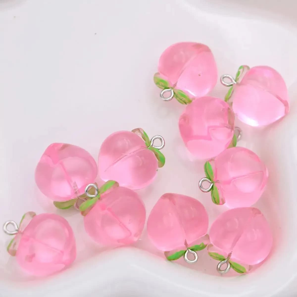 10Pcs Mini 3D Pink Peach Fruit Pendants, Simulation Fruit Charms For DIY Bracelet Earring Keychain Jewelry Craft