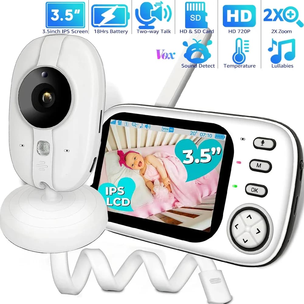 Baby monitor video da 3,5" con telecamera Telecamera per bambini di sicurezza wireless 2.4G Conversazione bidirezionale Visione notturna VOX Temperatura Nanny Babysitter