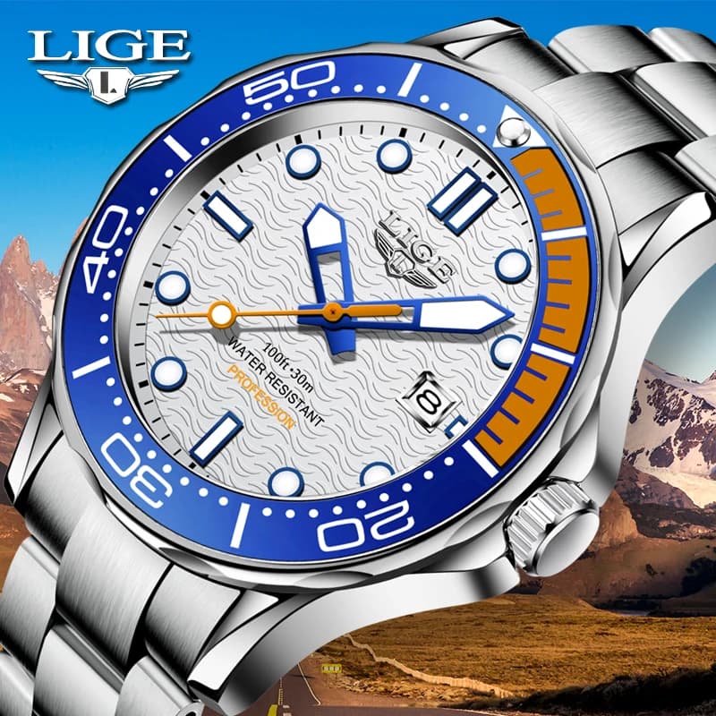 LIGE Men's Quartz Watch Stainless Steel Fashion Casual Top Brand Luxury Date Automatic Simple Luminous Waterproof Watches For Men's Gifts
