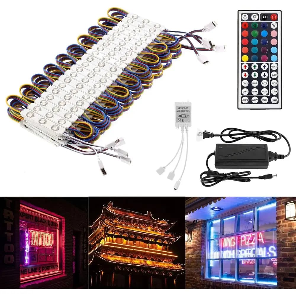 Kit di Illuminazione RGB Commerciale da 50t o Busin con Telecomando, Trasformatore di Alimentazione 12v, 100 Pezzi LED 3-Colori Adesivi per Esterni