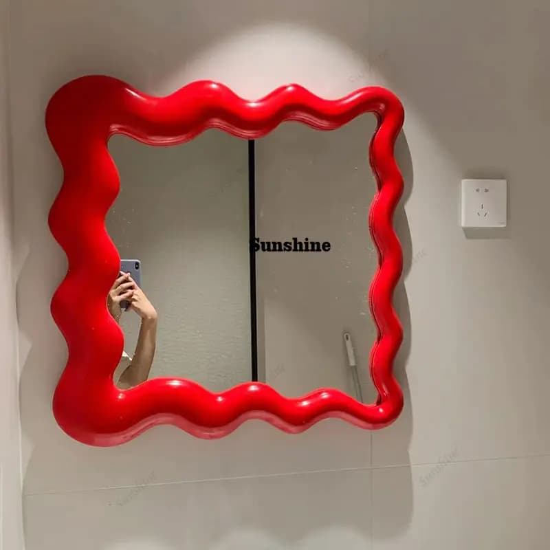 Specchio a Onda Semplice ed Elegante, da Parete per Bagno, Ideale come Pezzo d'Arredo e Decorazione Artistica per Camera da Letto (Effetto Nuvola Crema)
