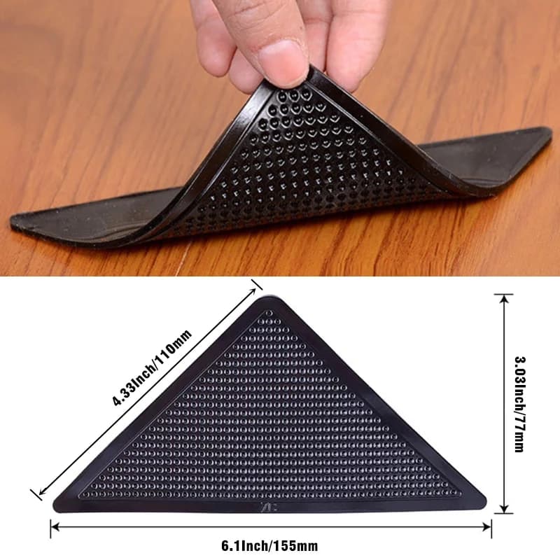 Set da 4/8 Pezzi di Antiscivoli Triangolari Lavabili e Riutilizzabili per Tappeti, Tappetini in Gomma Antiscivolo, Nastro Adesivo per Pavimenti in Piastrelle, Angoli di Tappeti e Moquette