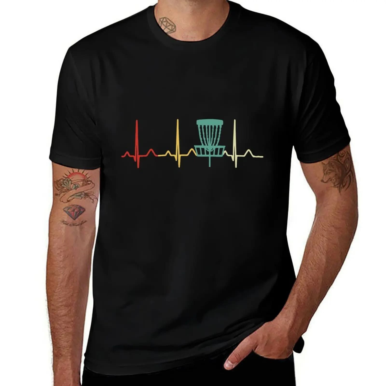 T-shirt Disc Golf Retro Heartbeat con stampa estiva a maniche corte