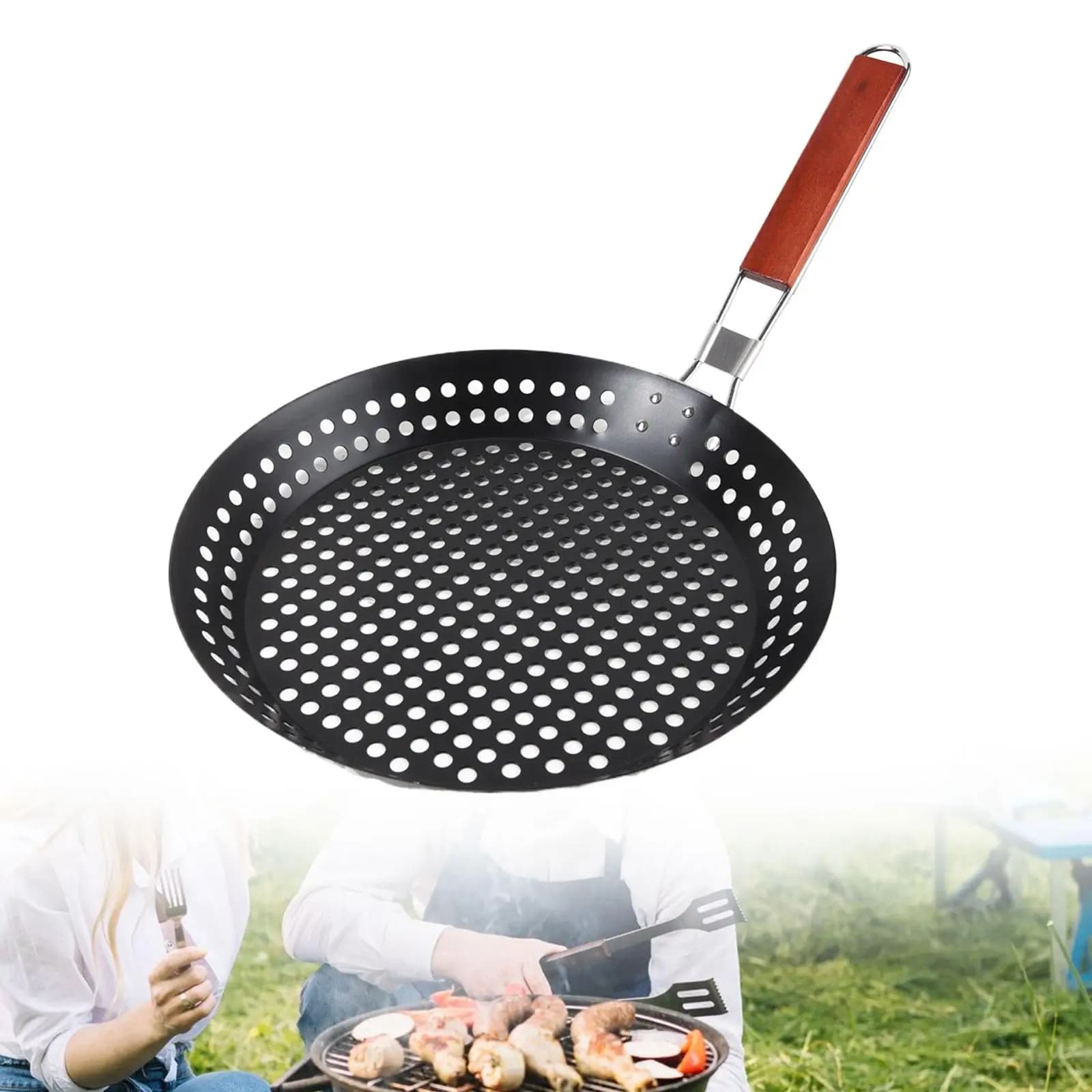 Grill with pan diameter 30,5 cm Pots with perforated folding handle Grill for outdoor excursions Travel Fishing Kitchen