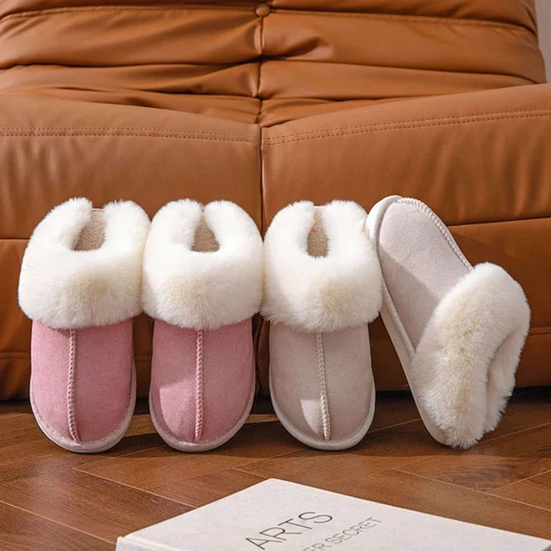 2024 Pantofole invernali calde in pelliccia piatta da donna in finta pelle scamosciata soffici scivoli per la casa donna comfort antiscivolo scarpe da pavimento in cotone per interni