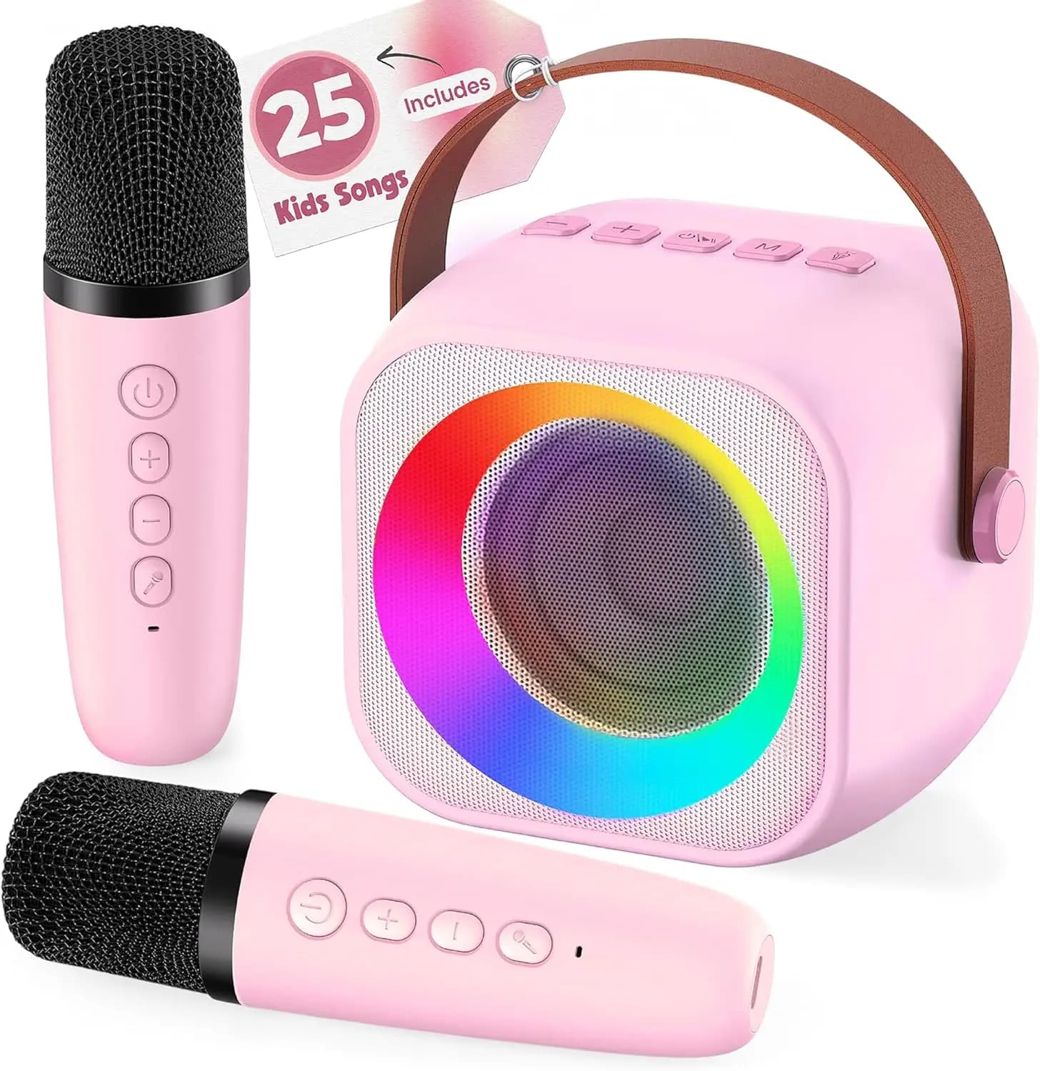Karaoke Machine for Children with 25 Songs, Bluetooth Speaker and 2 Wireless Microphones - Birthday Gift Perfect for Children from 3 to 7 Years+