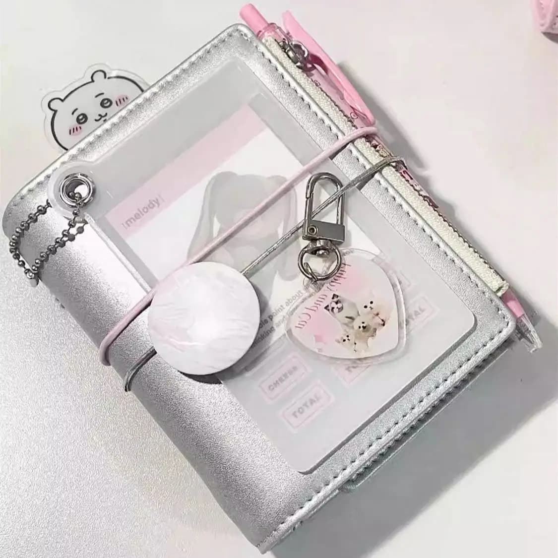 M5 Korean Style Silver Strap Three-fold Loose-leaf Notebook Schedule Planner Notebook Diary Journal Card Book Office Stationery