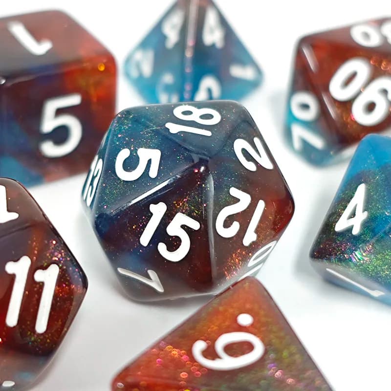Set di 7 Dadi Poliedrici con Glitter, Dadi Multicolore, Dadi Digitali, Set di Dadi con Inchiostro Bianco per Dungeons and Dragons e Giochi da Tavolo