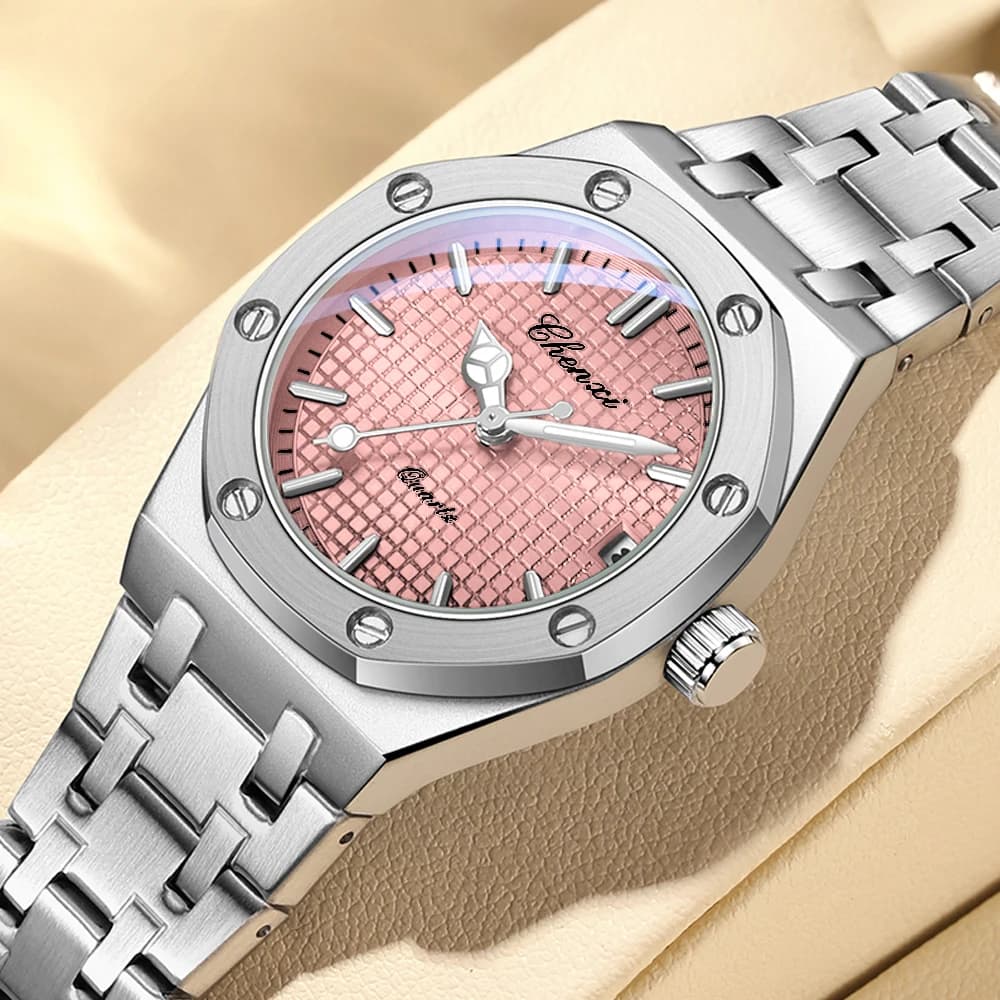 CHENXI Nuovi orologi da donna Orologio da polso al quarzo con cinturino di lusso delle migliori marche Orologio da polso da donna in acciaio inossidabile con data luminosa impermeabile