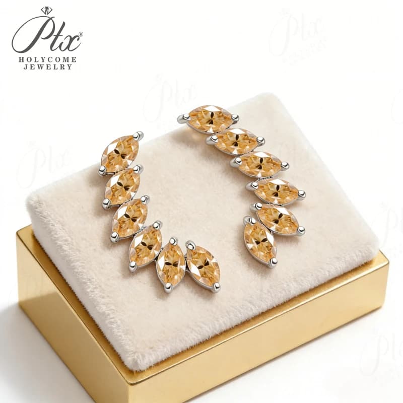 Orecchini a bottone con diamante Moissanite a 6 pietre con taglio marquise, argento sterling 925 placcato in oro 18 carati, regali a forma di ala, ciondoli ipoallergenici