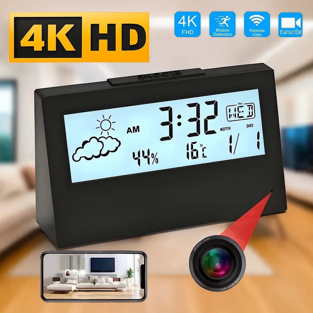 Telecamera Orologio WiFi 4K con Rilevamento del Movimento | Visualizzazione remota in tempo reale tramite app | Registratore di Sicurezza Intelligente per Casa e Ufficio