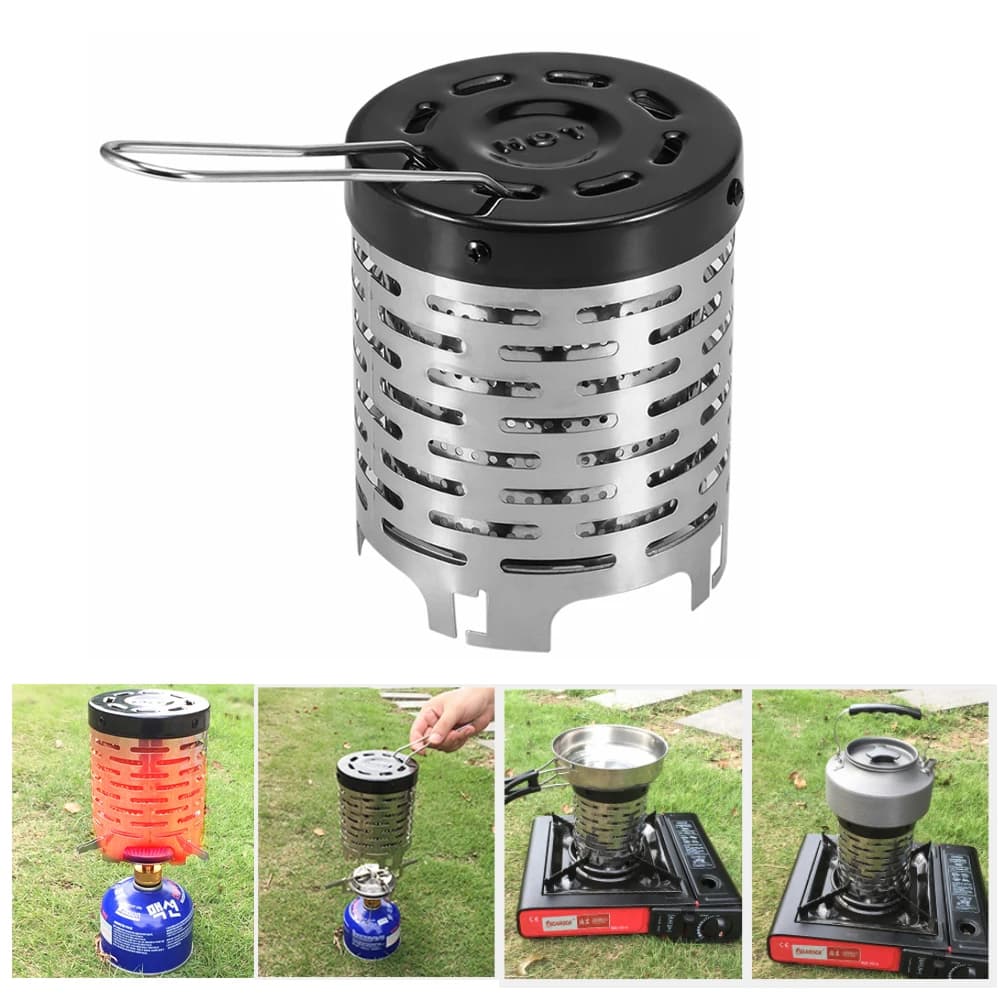 Portable Heater for Outdoor Gas Stoves Heated Cover Mini Heated Stopper Gas Heater Stainless Steel Accessories for Camping Cooker