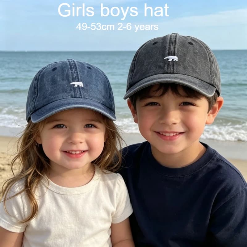Cappellino da Baseball per Bambini 49-53cm 2-6 Anni Primavera Estate con Ricamo Cartoon in Denim per Ragazze e Ragazzi Vintage Snapback