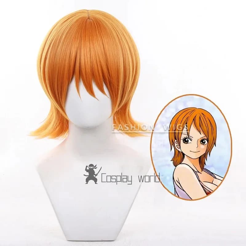 Parrucca Nami Donna Anime Nami Costume Cosplay Simulato Cuoio Capelluto 40 cm Capelli Sintetici Corti Nami Parrucca Del Partito di Halloween + Protezione Della Parrucca