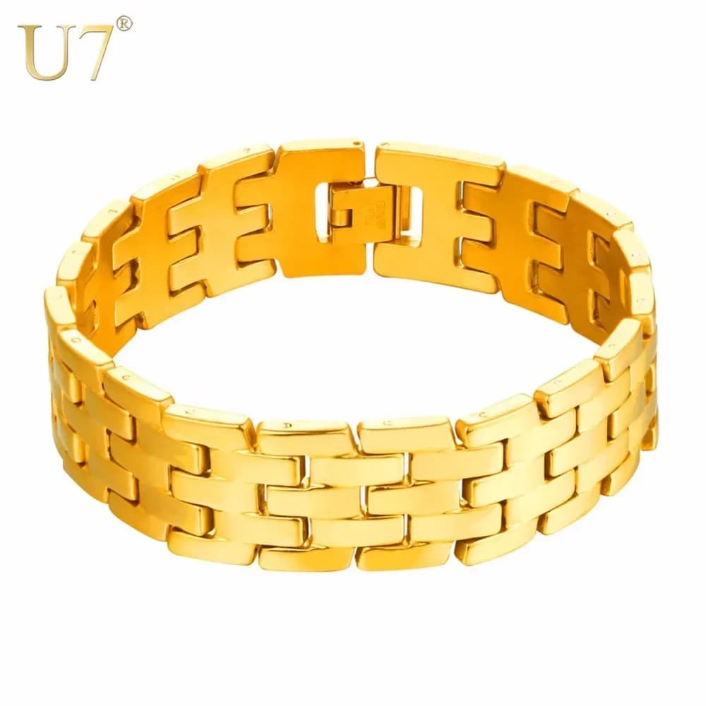 Cinturino per orologio piatto da 19 cm in acciaio inossidabile U7 Bracciale a catena larga 8 mm (con strumento di regolazione) Regalo di gioielli da uomo per lui