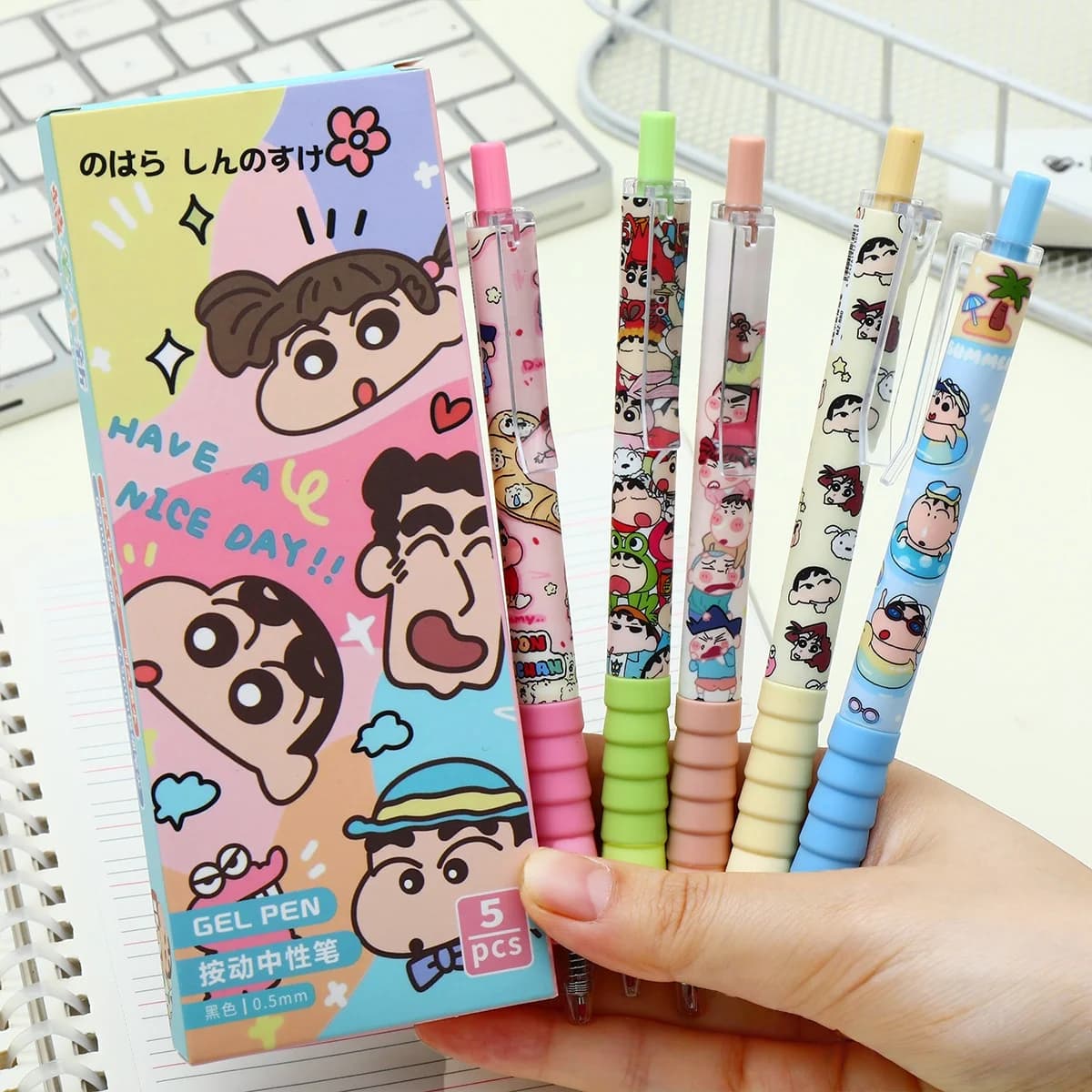 5/10PCS Crayon Shin-chan themed gel pens. Silicone grip. Great for classroom motivation, perfect back-to-school gift.