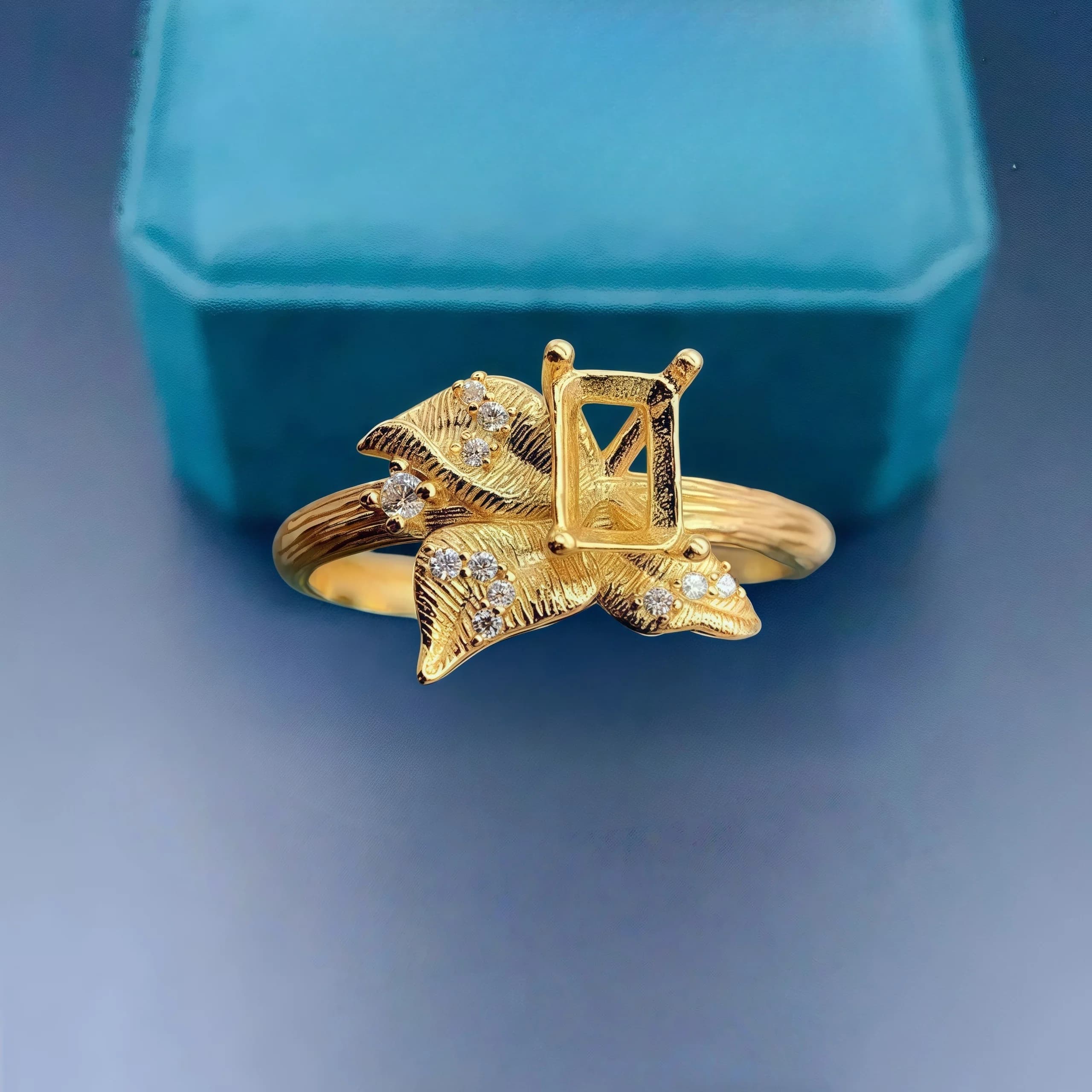 L S925 Anello porta vuoto in argento sterling con impostazione 4 * 6mm Pietra quadrata Fine Fashion Leaf Design Gioielli con ciondoli fai da te per donna